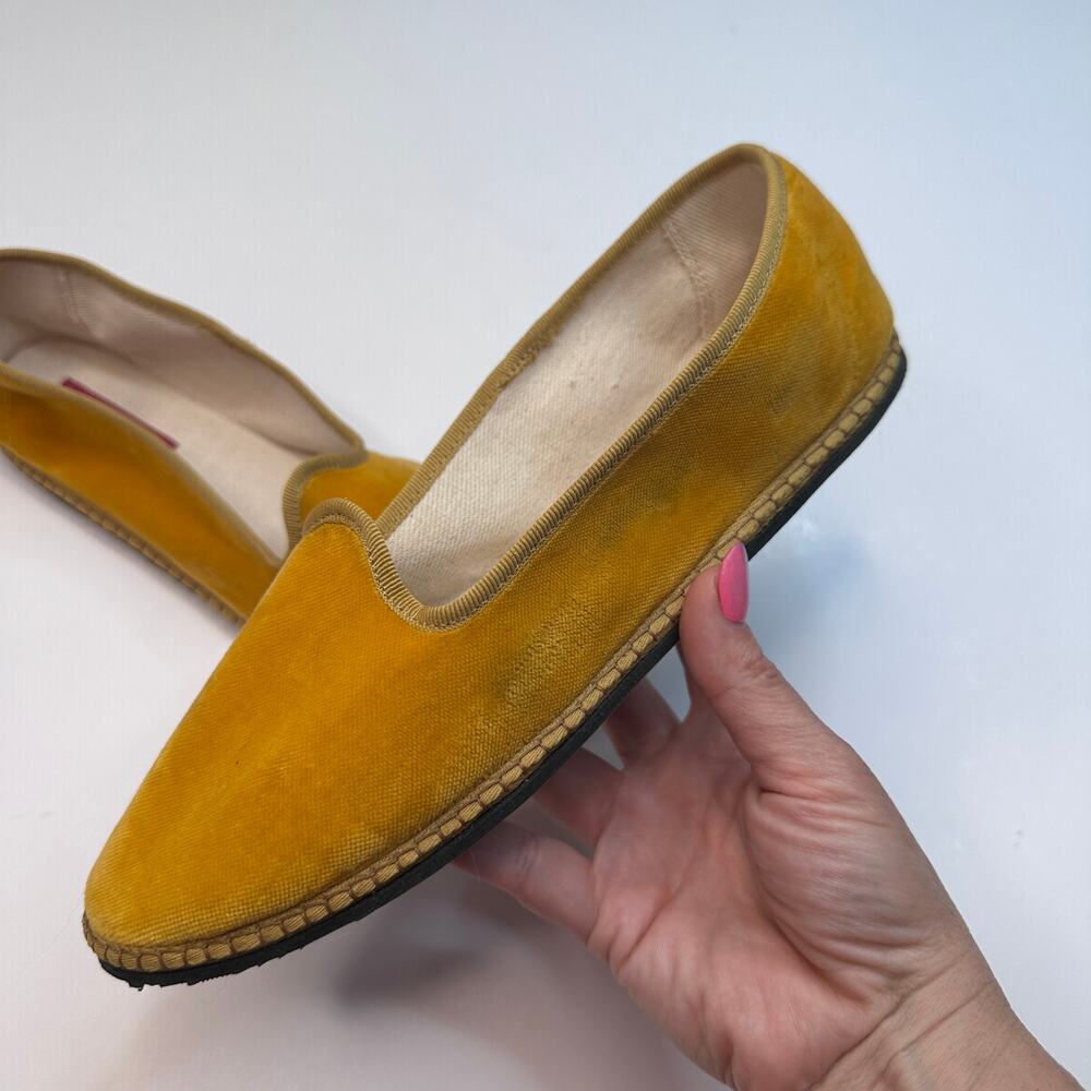 Vibi Venezia Grosgrain Ribbon Trim Yellow Velvet Flats